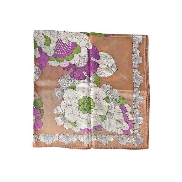 1970s White Green & Purple Pop Art Floral Graphic Acetate Scarf Made in Japan - Picture 3 of 7
